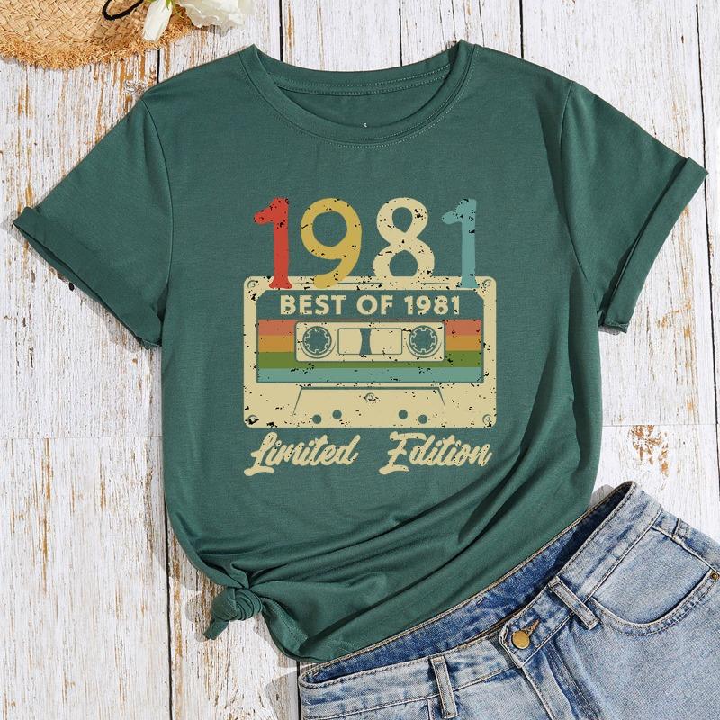 Women's 1981 Cassette Printed Loose Round Neck Short Sleeved T-shirt for Women Shirt