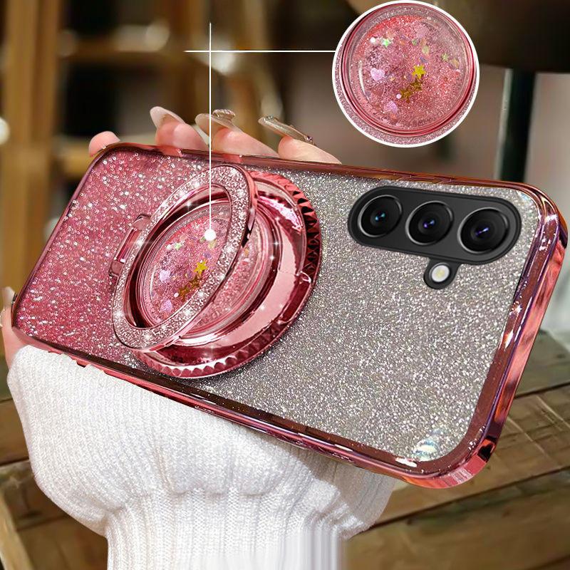 For Samsung Galaxy S25 FE / S26 FE Case with Liquid Glitter Quicksand hourglass Stand Holder Luxury Shiny Gradient Plating Girls Slim