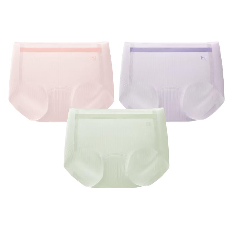 Bananain Cool Air Women's Underwear, Thin Seamless Mid-Rise, 7A Antibacterial Breathable Ice Silk Quick-Dry Triangle Panties, 3-Pack