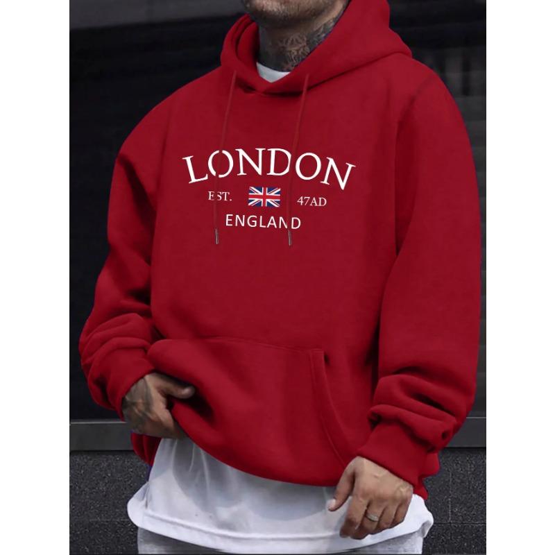 Sudaderas con capucha estampadas de moda de Londres para hombre Casual Sudadera casual Bolsillo canguro Manga larga Otoño Invierno Sudaderas y sudaderas sencillas para hombre