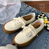 Black and white plaid shoes women's new round head canvas shoes women's shoes 566