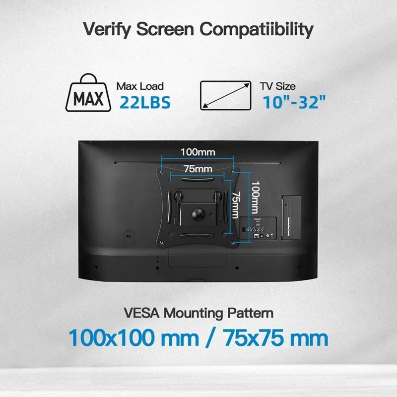 Adjustable TV Mounts Wall Mount Bracket Supports 10"-32" LED/LCD TVS,Holds Up To 10kg, 100*100, Home Office Use TV Stand