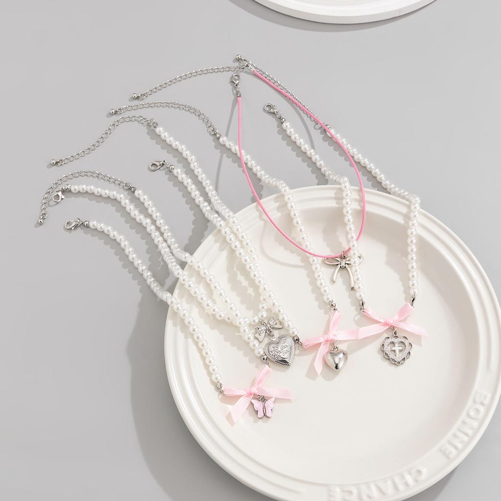 Jewelry Love Butterfly Imitation Knot Pearl Necklace, Niche Design Sense Sweet Stacking Necklace Woman