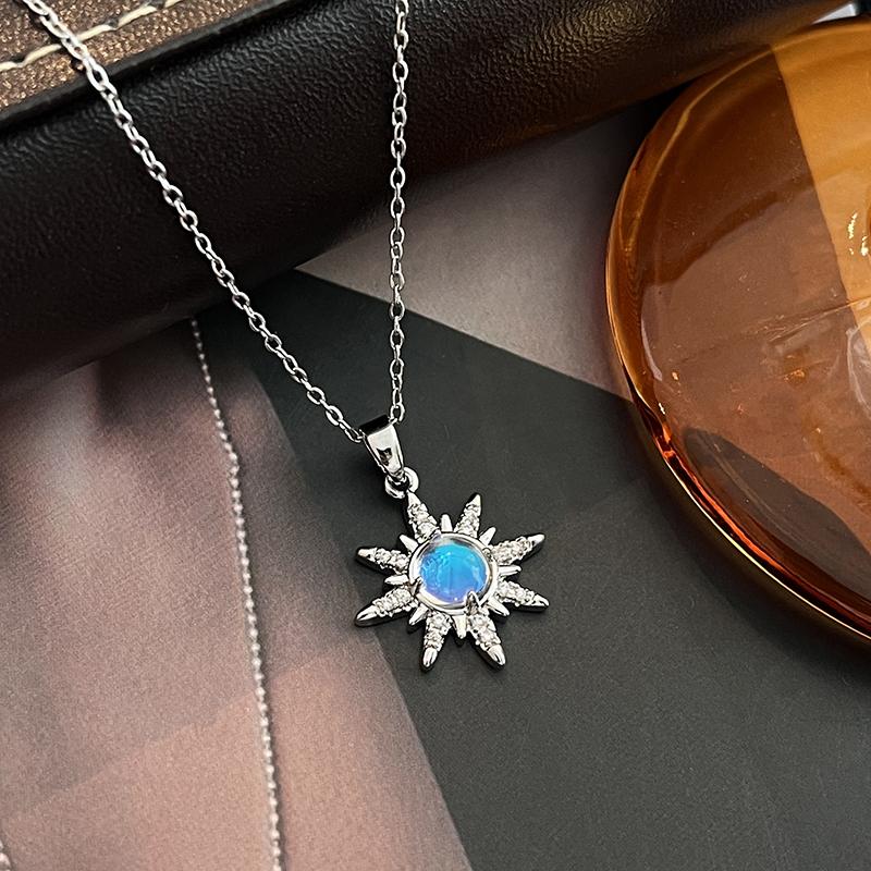 ANENJERY Colar com Pingente Geométrico Sol Zircônia em Aço Inoxidável 316L Para Mulheres Moda Personalidade Joias de Luxo Presentes
