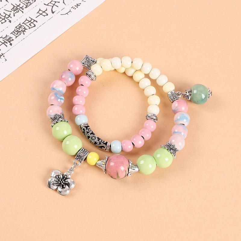 Double-layer stacked ceramic beaded bracelet men's and women's retro literary niche bracelet accessories