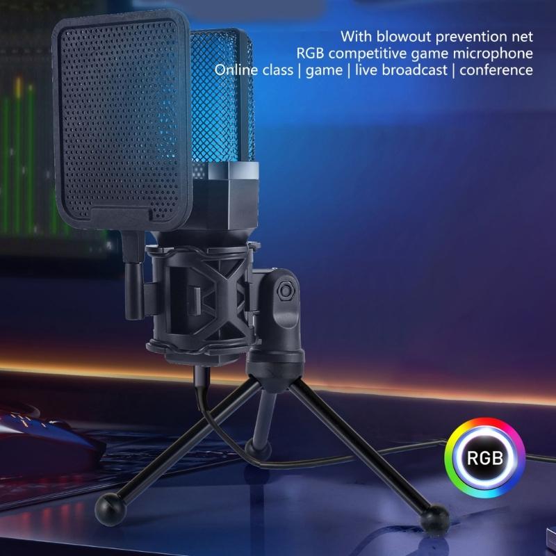 Upgrades Desktop Microphone Set 7 Color LED USB Plugs & Plays Connectivity Versatile Condenser Microphone with Stand