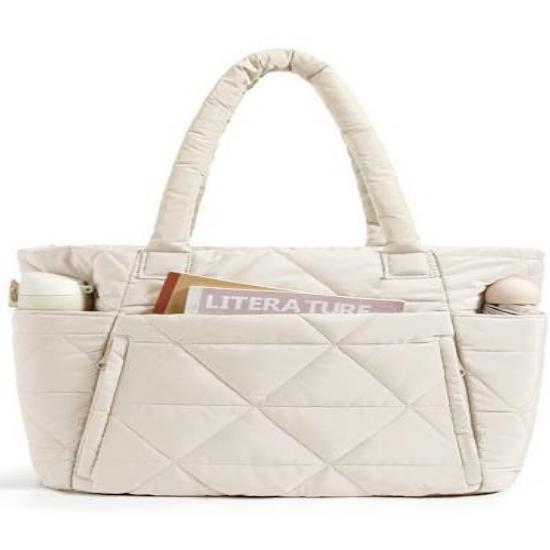 

Women s Lightweight Puffy Zipper Large Quilted Shoulder Bag with Travel Compartment 15.7*6*13 белый