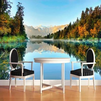 Papel Pintado Mural 3d Lago Bosque Montaña Mural de Pared Salón TV Dormitorio Decoración del Hogar Papel Pintado