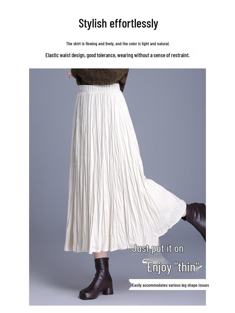 Elegant 2025 Autumn Women’s A-line Pleated Skirt with Elastic Waist – Korean Style