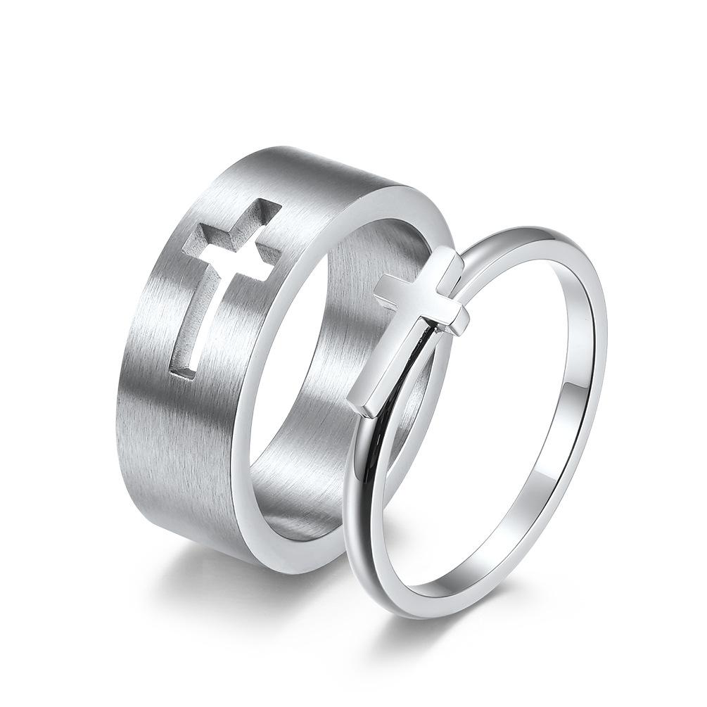Stainless Steel Hollow Cross Ring for Men and Women Wedding Proposal Ring Couple Pairing Ring