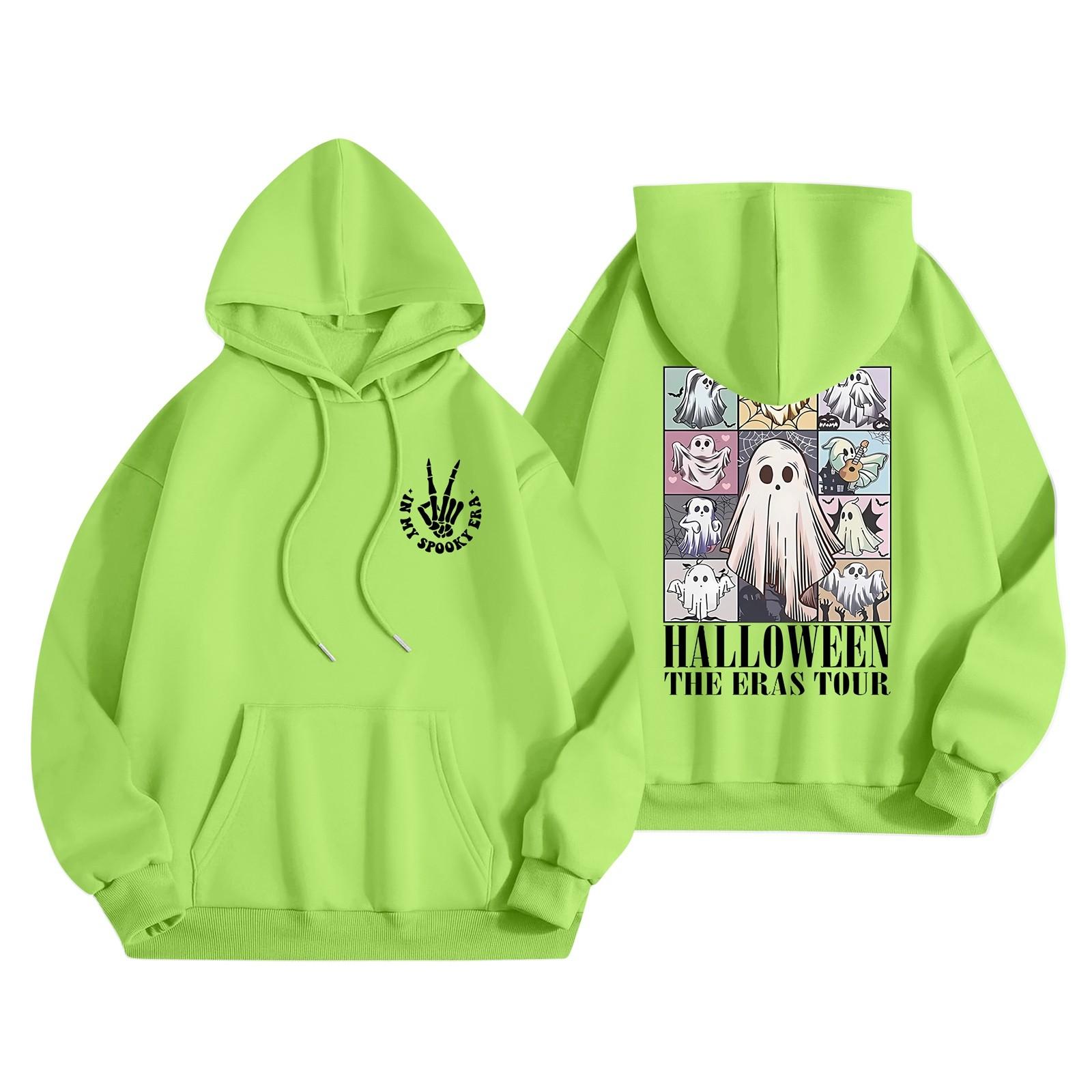 

Женская мода, легкий женский свитер с длинными рукавами и карманами, толстовка с капюшоном и принтом на Хэллоуин XXL зелёный