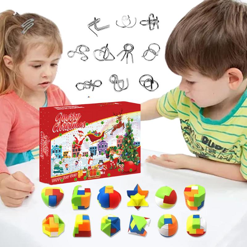 Christmas Advent Calendar Gifts Box Fun Puzzle Challenges Toy Educational Stress Reliever Toys For Adults Kids Xmas Gift