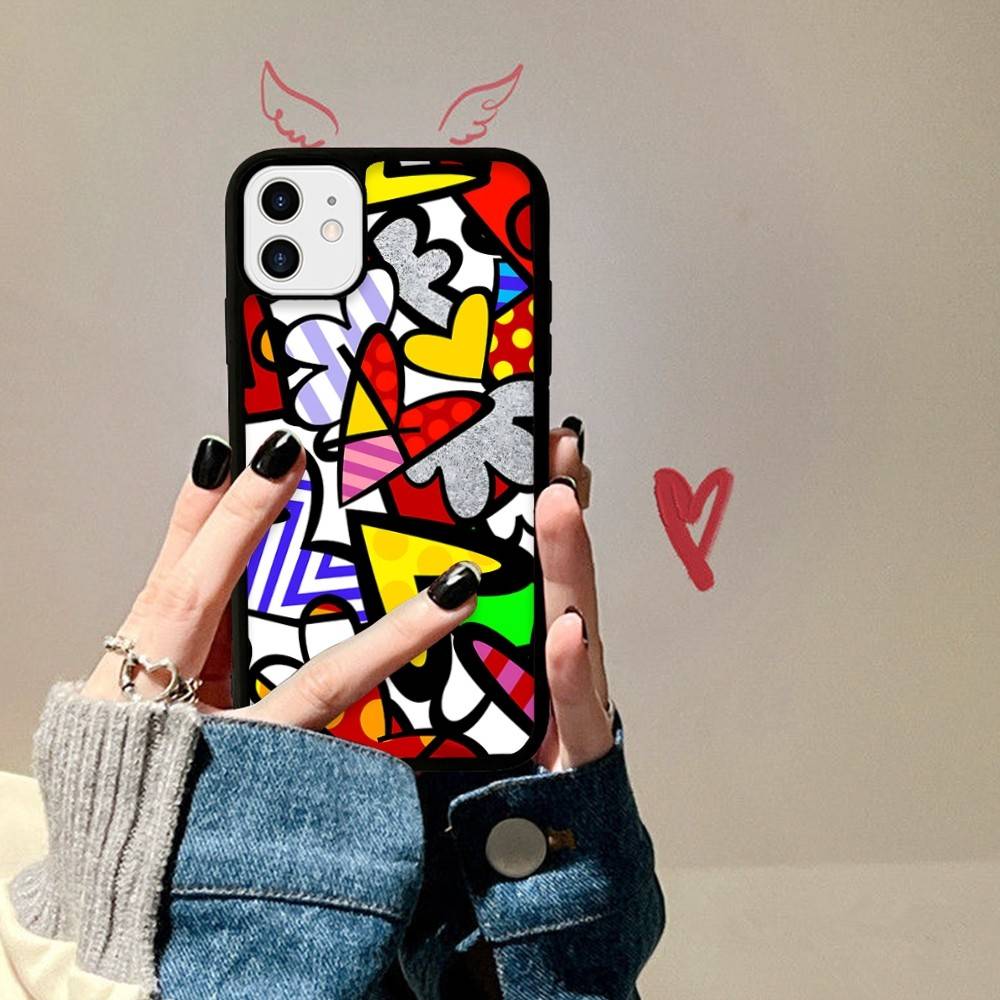 Art R-Romero Britto Phone Case For IPhone 17 16 15 14 13 Plus 12 11 Pro Max PC+TPU Cases Back Cover