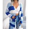 Vintage Stripe Knitted Cardigan Women Long Sleeve Open Stitch Loose Sweaters Coat Casual Pull Femme Loose Elegant Knitwear 28204