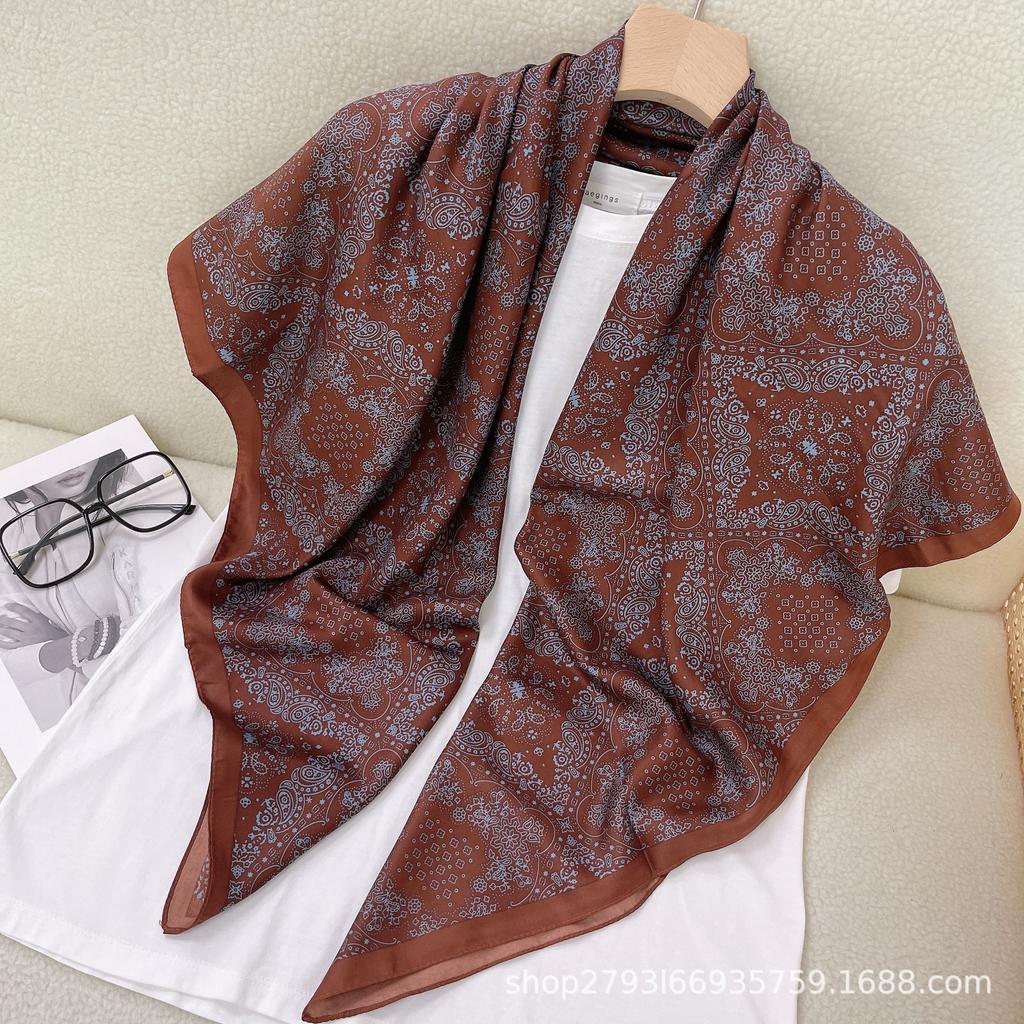 Ethnic Style 110 Cashew Nut Printing Square Scarf Versatile Headscarf Sunscreen Silk Scarf Women'S Literary And Retro