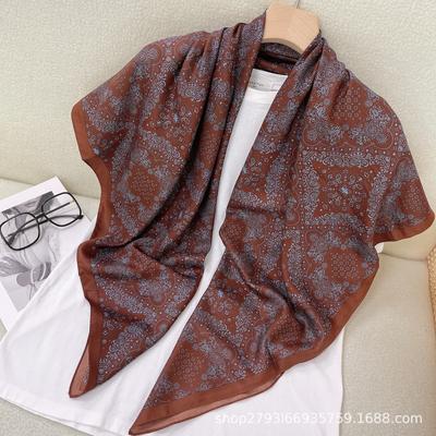 Ethnic Style 110 Cashew Nut Printing Square Scarf Versatile Headscarf Sunscreen Silk Scarf Women'S Literary And Retro