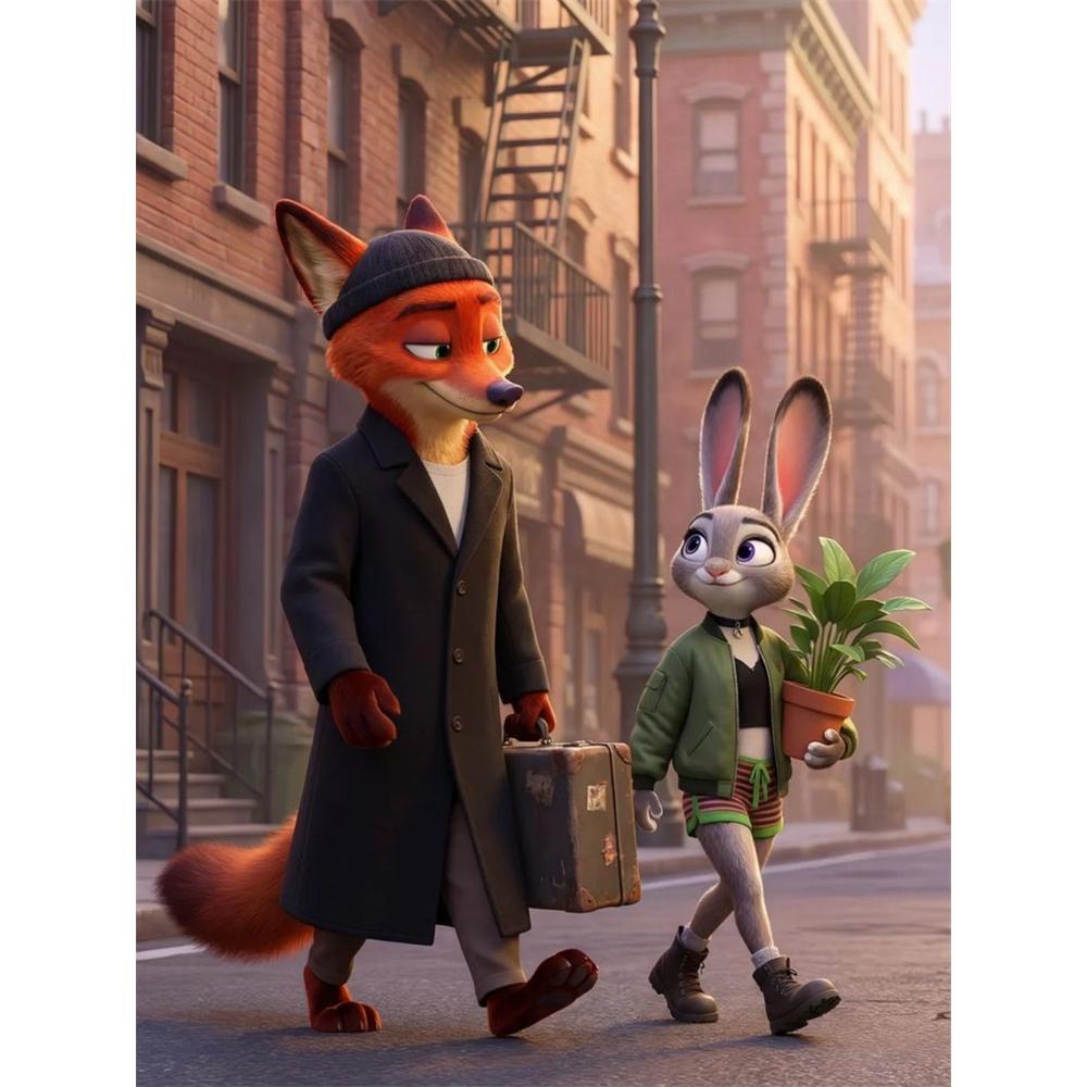 

Disney Diamond Painting 5D DIY Zootopia Judy and Nick Fan Art Illustration Art Mosaic Embroidery Decoration Cross Stitch Gift Round 20x30cm