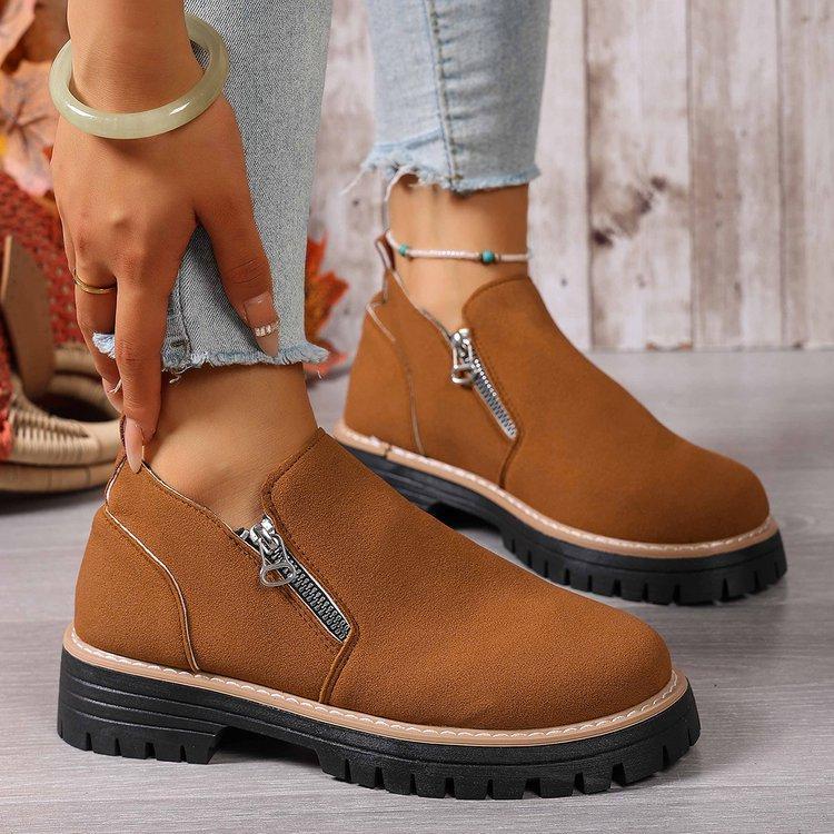 

Large size round head square heel side zipper fashion boots autumn and winter new short tube suede short boots women 43