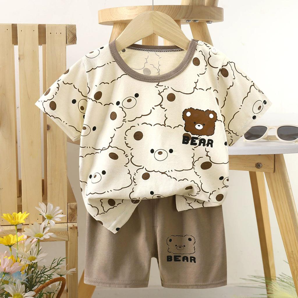 Set di Abbigliamento Estivo per Bambini Set T-shirt a Maniche Corte con Stampa di Animali Cartoni Animati Pantaloncini 2 Pezzi per Bambini e Bambine Morbido Cotone Abbigliamento Casual Quotidiano per Bambini