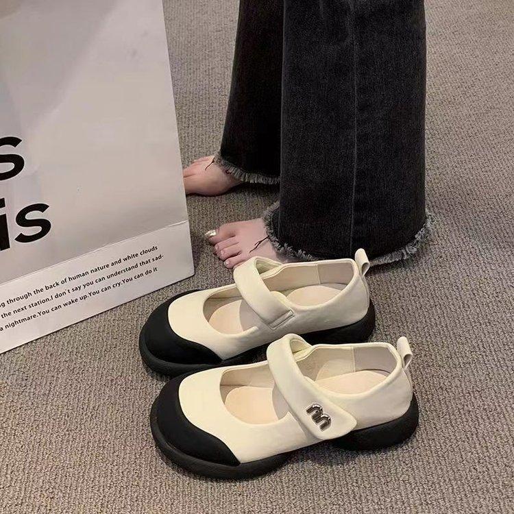 Thick-soled shallow-mouth single shoes women's 2025 spring and summer niche Velcro shoes, foreign-style round head soft-soled Mary Jane shoes