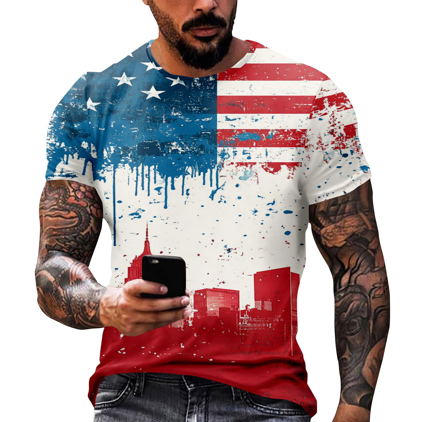 

Принт «День независимости» — мужская повседневная футболка с круглым вырезом и короткими рукавами M синий