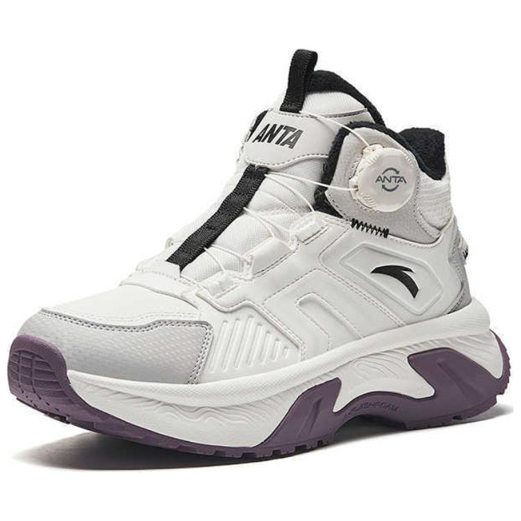 New Anta Slip Resistant Warm High Top Casual Shoes Women's White Gray Purple 122518964-3