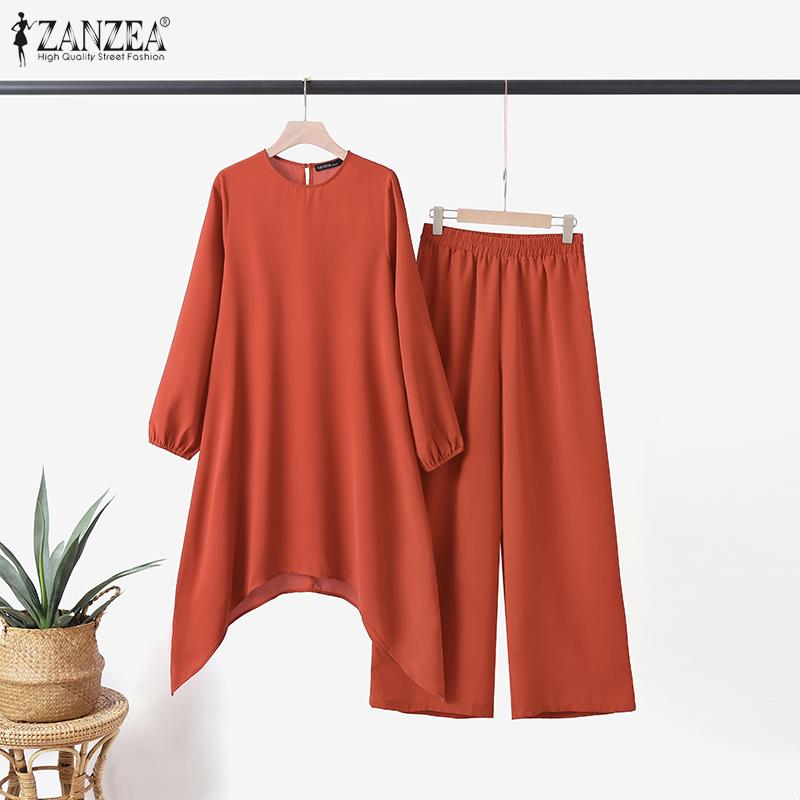 

ZANZEA Женская блузка и брюки повседневный комплект из двух предметов S оранжевый
