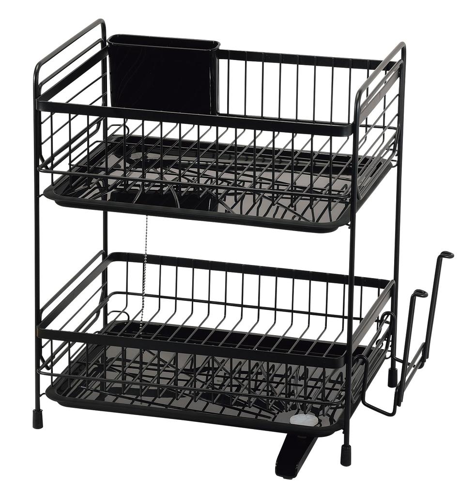 Pearl Metal Dish Drainer Basket, Regular, 2-Tier, Modelier, Black, HC-514