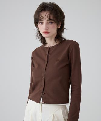Dangledrop Dgdp Square Logo Slim Fit Round Neck Cardigan_Brown