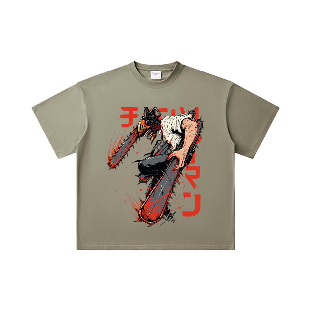 260 GSM Double Yarn 32 Count 100% Cotton Chainsaw Man V21 Denji Print Unisex Heavy Cotton T Shirt