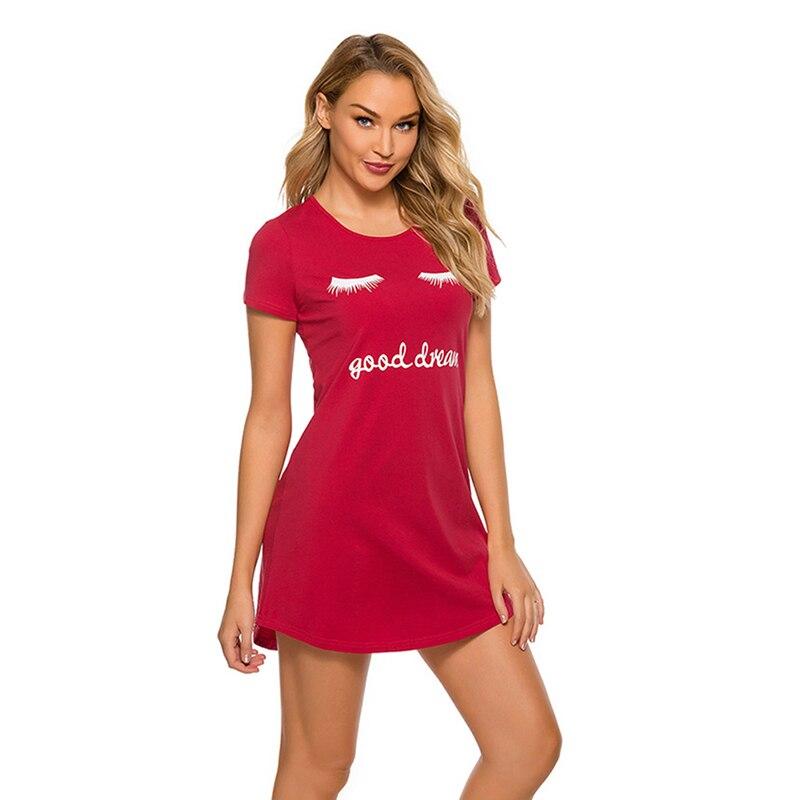 Ladies Solid Color Cute Cotton Nightdress Casual Plus Size Cartoon Nightdress Sexy O-Neck Short Sleeve Homewear for Summer