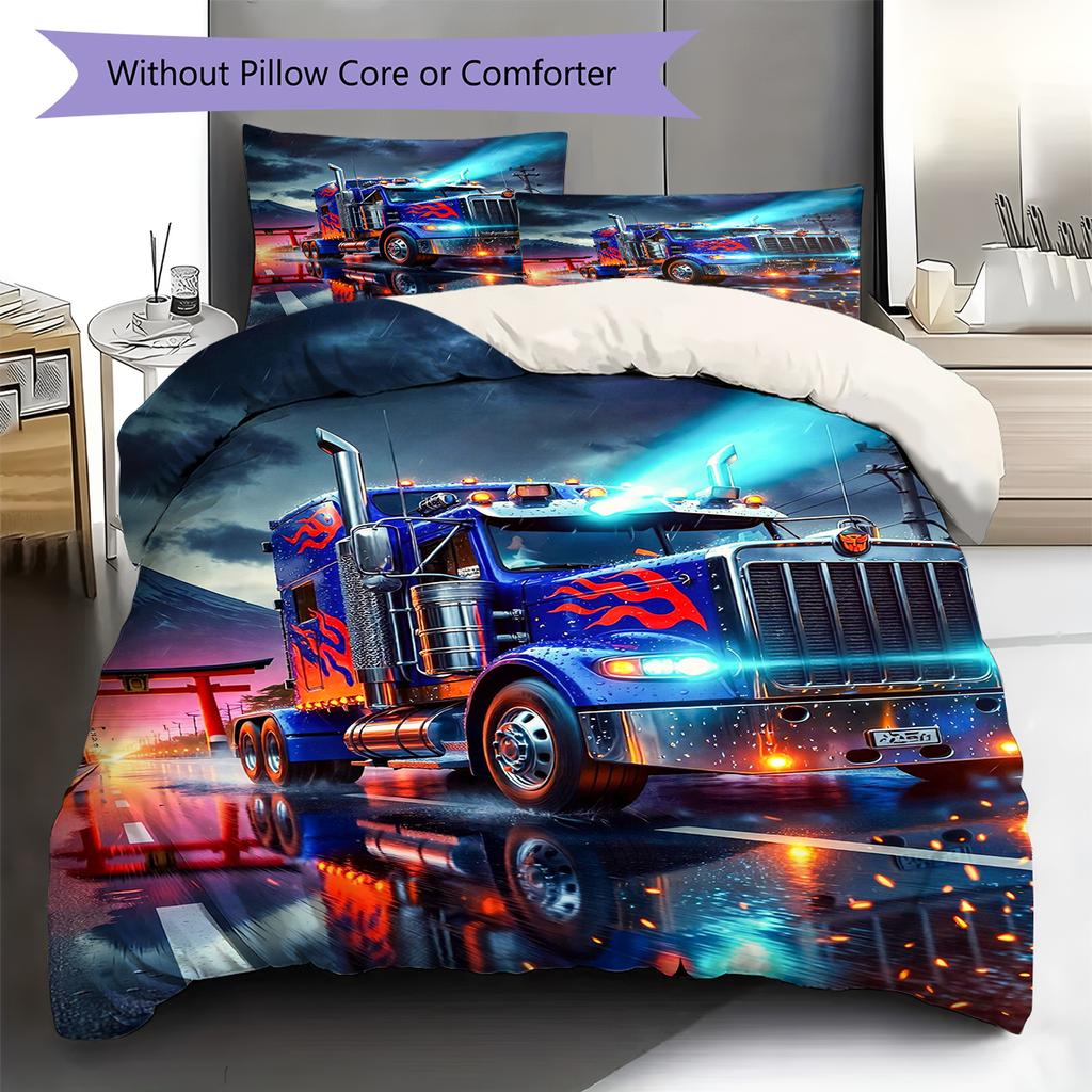 Truck Pattern Bedding Quilt Set Quilt Cover Pillowcase Home Decoration Gift (1 * Duvet Cover + 2 * Pillowcase, Without Core)
