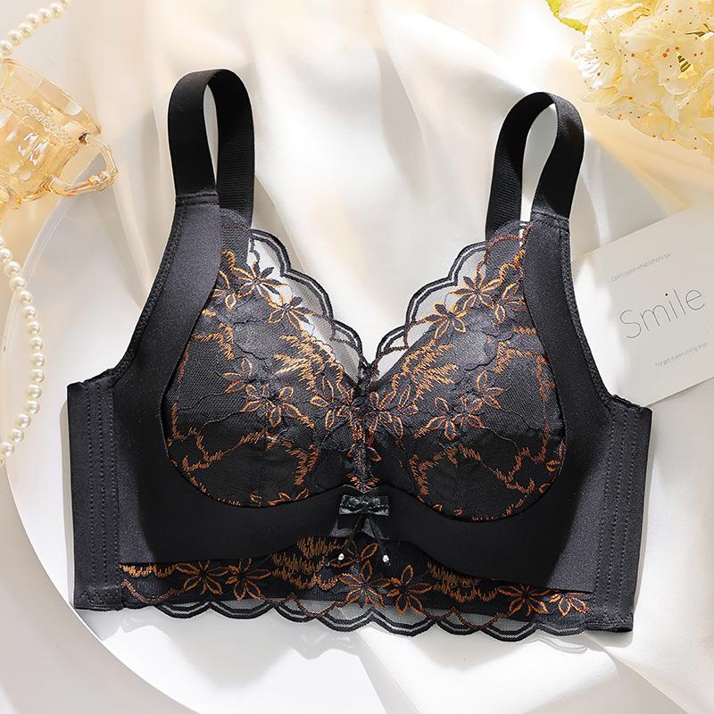 

Ultra-thin 1.1CM adjustment type, no steel ring, closed pair of breasts, lace bra cover gathered to prevent sagging 42/95bcd through cup чорний