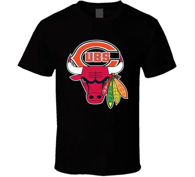 Chicago Pro Sports Teams Logo Mashup City Pride Fan T Shirt