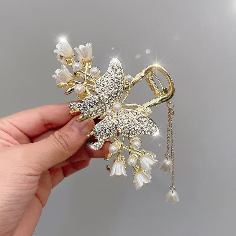 Sweet Butterfly Hair Clip Sparkling Rhinestone Jewelry Hair Accessories Artificial Pearls Women Exquisite Gift Tassel Hair Claws