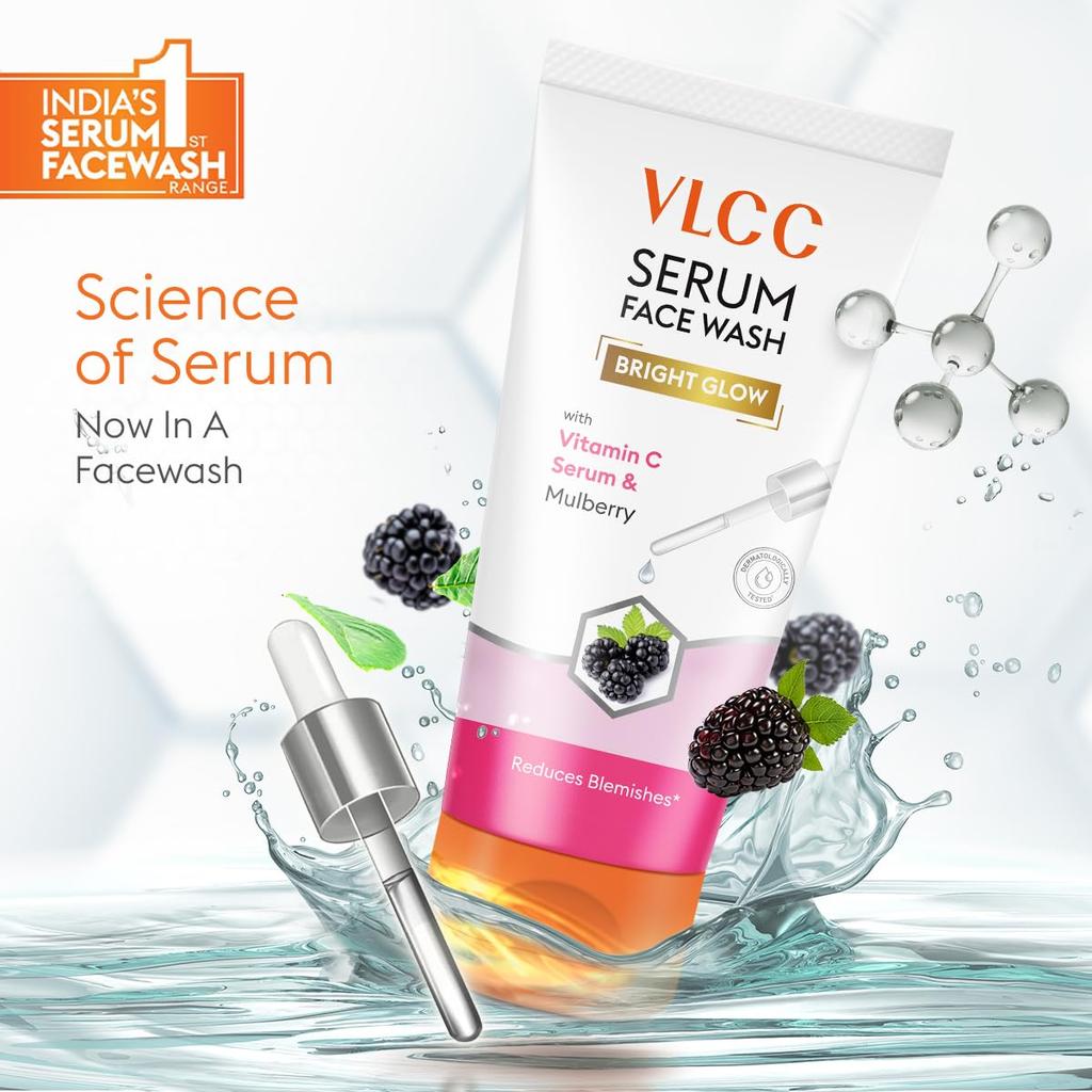 VLCC Serum Facewash 150ml + 150ml Pack of 2 Brightening Face Cleanser for Healthy Glowing Skin