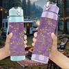 1PC Purple Gold Vintage Texture Print 750ml Color Plastic Sports Water Bottle Leakproof Flip Straw Lid Suitable for Sports Office Home Use