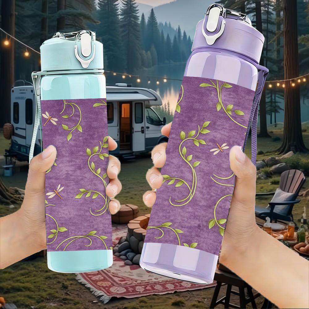 1PC Purple Gold Vintage Texture Print 750ml Color Plastic Sports Water Bottle Leakproof Flip Straw Lid Suitable for Sports Office Home Use