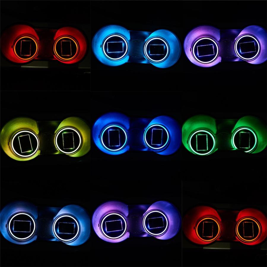 Çift 68mm Yuvarlak Solar+USB Şarjlı Araba Bardak Tutucu Alt 7 Renk RGB LED Işıklar