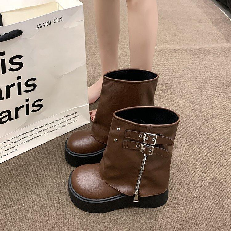 

Muffin bottom Martin boots women s 2025 new British style short locomotive boots thick bottom round head short boots small man looks tall 39