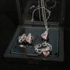 Niche Design Pink Zircon Love Necklace Sweet Cool Wind Stud Earrings High Sense Cold Wind Opening Ring Women
