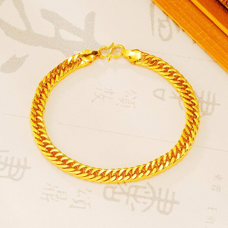 Vintage Double Buckle 24k Gold-Finish Bracelet for Men & Women - Stylish Sand Gold Jewelry Accessory