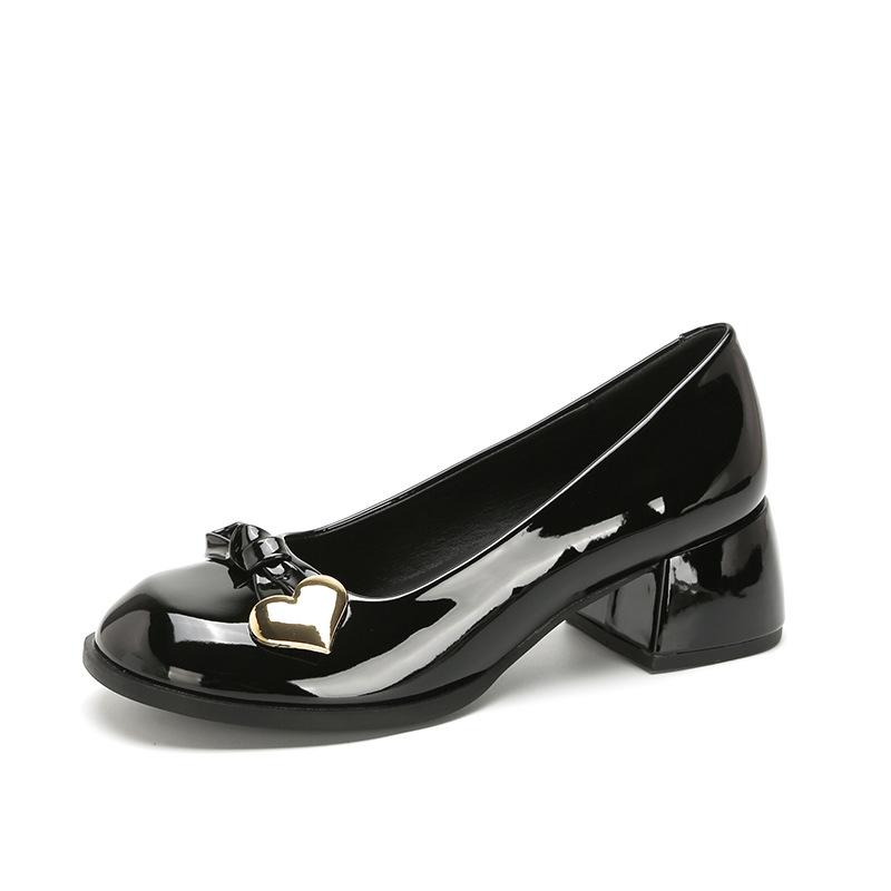 

Женские винтажные лакированные туфли на низком каблуке, повседневные удобные туфли-лодочки на толстом блочном каблуке с круглым носком, нескользящие туфли-лодочки для вечеринок, офиса, работы, нарядные туфли для женщин 34 чёрный