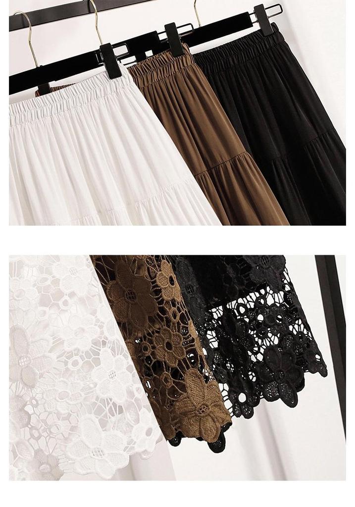 Elegant Plus Size Lace Patchwork Mid-Length Autumn Skirt