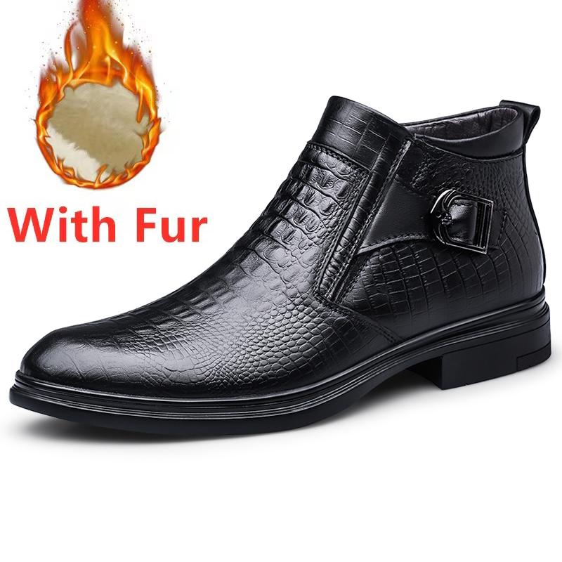 

Модные мужские зимние ботинки из натуральной кожи, уличные плюшевые теплые мужские сноубутсы, нескользящие ботильоны на шнуровке, уличная мужская деловая обувь 46