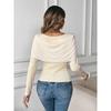 Autumn Winter Gentle U-neck Off Shoulder Knitted Sweater Women French Style Front Tie Patchwork Long Sleeve Slim Fit Pullover