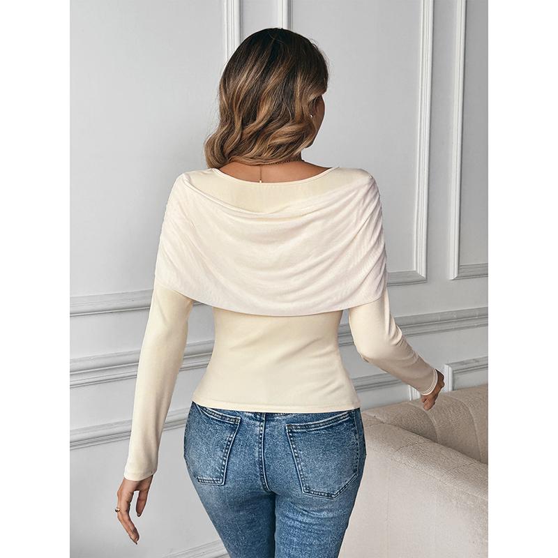 Autumn Winter Gentle U-neck Off Shoulder Knitted Sweater Women French Style Front Tie Patchwork Long Sleeve Slim Fit Pullover