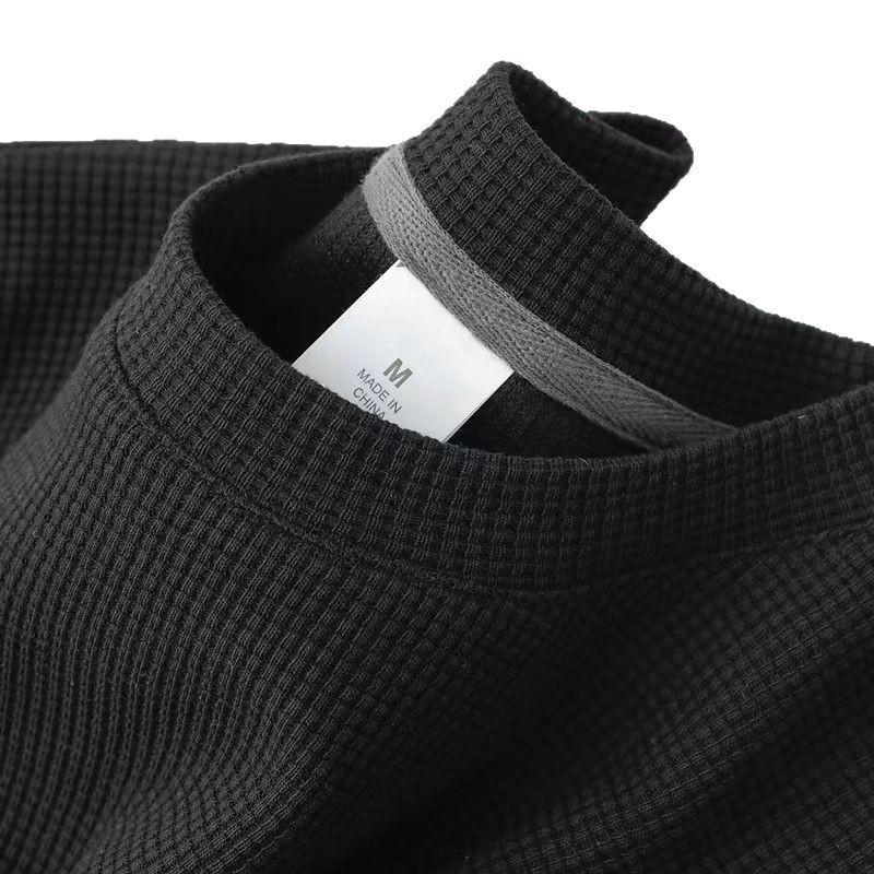 Waffle Round Neck Short Sleeved Men's Top Summer New Ice Silk Thin Style Solid Color Retro T-shirt