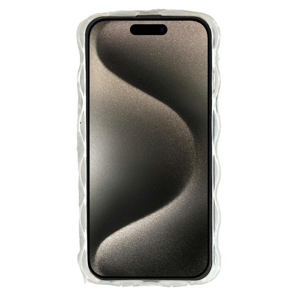 For iPhone 15 Pro Max Case Oil Painting Flower Pattern TPU Phone Cover with Curly Wave Frame