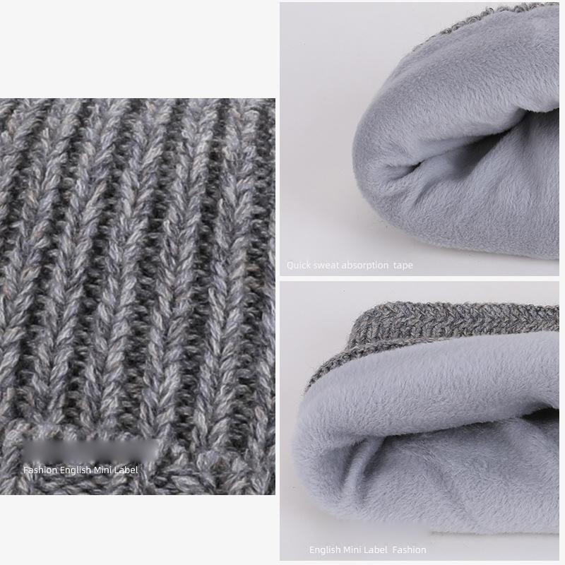 Winter Outdoor Warm Knitted Wool Hat Men's Fleece Cold-Proof Hat Scarf Two-Piece Set Windproof Ear Protection Cap